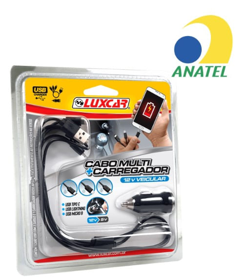 Carregador Veicular Celular 12v + Multi cabos Luxcar 3722